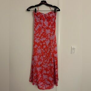 ASTR the Label Gala Bustier Cross Strap Midi Dress - Red/Pink Floral